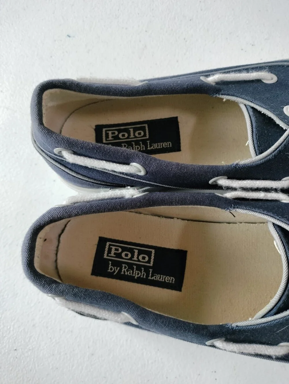 Polo Ralph Lauren Lander Navy White Canvas Boat Shoes 9 Vacation Cruise Preppy